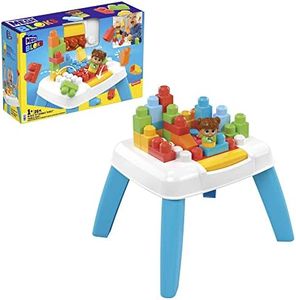 MEGA BLOKS Fisher-Price Toddler Blocks Toy Set, Build 'n Tumble Activity Table with 25 Pieces and Storage, 1 Figure, Blue, Ages 1+ Years