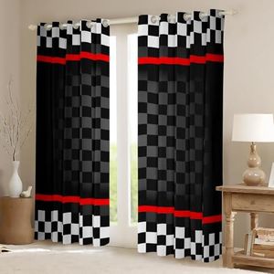 Feelyou Buffalo Check Window Treatments Modern Black White Plaid Window Drapes Kids Grid Design Window Curtains Red Stripe Curtains for Bedroom Living Room with Grommet Decor (2 Panels, 38 x 54 Inch)