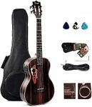 Caramel Ebony Wood Baritone Ukulele 30inch Wood LCD Color Display Electric Ukelele Kit Hawaiian Beginner Guitar Starter Pack Bundle Gig bag, Strap, Strings Set