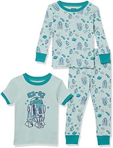 Amazon Essentials Disney | Marvel | Star Wars Pigiama da Notte Attillati in Cotone Bambini e Ragazzi, Pacco da 3, Set 3 Pezzi Star Wars Verde R2-d2, 10 Anni