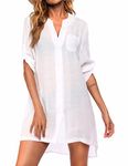 Ekouaer Women's Swimsuit Cover Ups Summer Casual Beach Shirt Dress Beachwear,XX-Large