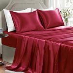 GOLAL Satin Sheets Queen Size - 4 Pieces Luxury Silky Soft Bed Sheets, Wrinkle-free Burgundy satin silk sheet set with 1 Deep Pocket Fitted Sheet, 1 Flat Sheet, 2 Pillow cases