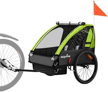 SEPNINE Rimorchio per bambini, rimorchio bicicletta per 1 o 2 bambini, cintura a 5 punti con freno a mano, pieghevole, max 40 kg - Verde