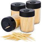 Urbanstrive Sturdy Safe Toothpick Holder with 1600 Natural Wood Toothpicks for Teeth Cleaning, Unique Home Design Decoration, 4 Pack, Black