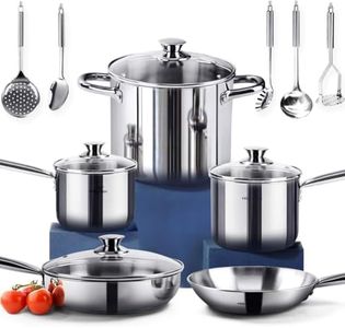 HOMICHEF Batterie de cuisine en acier inoxydable sans nickel 14 pièces - marmites et poêles sans nickel - Batterie de cuisine non toxique en acier inoxydable - Batteries de cuisine à induction saines