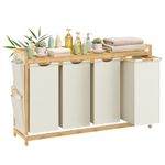 SONGMICS Laundry Basket with 4 Compartments, Laundry Hamper, Holds up to 200 L, Laundry Sorter, with Shelf, Laundry Bag, Side Pockets, 4 x 50 L, 124.6 x 33 x 78 cm, Cream White RLH120W01