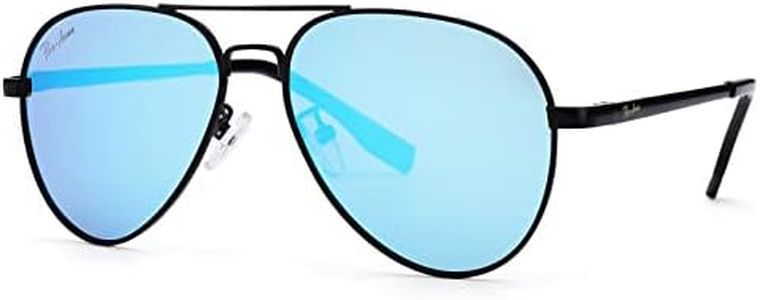 Pro Acme Polarized Aviator Sunglasses for Women Men, Petite Aviator Frame for Small Face Women Junior, 52MM (Black Frame/Blue Mirrored Lens)