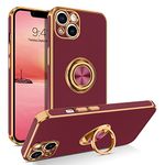 BENTOBEN iPhone 13 Case, Phone Case iPhone 13, Slim Fit 360° Ring Holder Shockproof Kickstand Magnetic Car Mount Supported Protective Women Girls Men Boys Cover for iPhone 13 5G 6.1 Inch, Wine Red