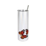 Ambesonne Butterflies 20 Oz Skinny Tumbler, Monarch Butterfly Flying Frame Insect Exotic Weather, Leak-Proof Straw Lid and Brush Vacuum Insulated for Outdoor Use, Dark Brown Marigold