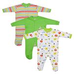 Mini Berry Born Baby Multi-Color Long Sleeve Body Suit,Romper, Sleep Suit for Boys and Girls Pack of 3pcs Set (12-18 months, Green)