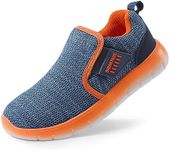 DREAM PAIRS Boys Girls Shoes Kids Slip on Tennis EZ-Ons MightyMovers Running Athletic Sports Sneakers,Size 6 Big Kid,Navy/Orange,Luca