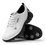 FitVille Mens Golf Shoes Extra Wide Fit with Spikes Professional Spiked Golf Shoes for Men V2 White Black