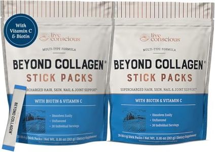 Live Conscious Beyond Collagen Peptides Powder Unflavored Packets-Hydrolyzed Collagen Powder-Hair Skin Nail & Joint Support- I II III V & X Grass-Fed Collagen Supplements for Women & Men 30 Pack (2pk)