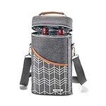 BABEYER 2 Bottle Wine Tote Carrier, Insulated Wine Tote Bag, Leakproof Wine Carrying Bag for Travel. Picnic, BYOB Restaurant, Wine Tasting, Wine Gift for Wine Lover,Women-Grey