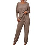 My Orders Women 2 Piece Outfits Autumn Winter Lounge Ribbed Knit Warm Pajama Sets UK Soft Long Sleeve Crewneck Tops Jumper and Drawstring Jogger Pants Tracksuits Lighweight Breathable Sleepwear