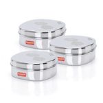 Sumeet Stainless Steel Designer Square Storage containers box/Dabba for Kitchen, Set of 3Pcs, 600ml, 13.5cm Dia, Silver