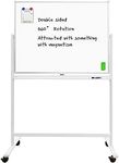 HAND IN HAND Mobile Whiteboard 110x83cm, Free Standing Double Sided Magnetic Dry Erase Board, 360° Rolling White Board with Stands on Wheels for Home Office Classroom