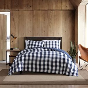 Eddie Bauer - Twin Duvet Cover Set, Reversible Cotton Bedding with Matching Sham, Stylish Plaid Home Decor (Lakehouse Blue, Twin)