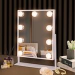 Hansong Vanity Mirror with Lights Light up Vanity Makeup Mirror with 9 LED Bulbs Tabletop Plug in Makeup Mirror with Lights 360 Rotation with 10x Magnifying Mirror