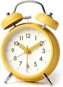 Loud Alarm Clock for Heavy Sleepers, Silent Metal Alarm Clock Non Ticking, 4" Twin Bell Alarm Clock with Night Light, Battery Operated Analogue Alarm Clock for Bedroom (Yellow)