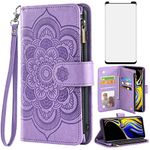 Asuwish Compatible with Samsung Galaxy Note 9 Wallet Case and Tempered Glass Screen Protector Flower Leather Flip Card Holder Cell Phone Cover for Galaxies Note9 Gaxaly Glaxay Not S9 Women Men Purple