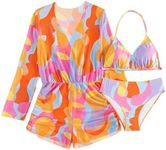 SHENHE Girl's 3 Piece Swimsuits Printed Bikini Bathing Suit with Beach Cover Up Multicolor 8-9Y