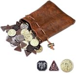 Byhoo 60PCS DND Coins with Leather Pouch, Gold, Silver and Copper Coins in Metal Coins, Fantasy Coins for Board Games, Fake Coins for Games Tokens, Role-Playing Coins of Dungeons and Dragons