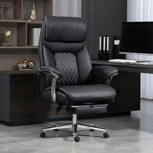 SJZNOI Big and Tall Office Chair 550 lbs Extra Wide Leather Luxury Executive Chair with Retractable Footrest, Heavy-Duty Ergonomic Chair, High Back Computer Chairs with Adjustable Height,Black
