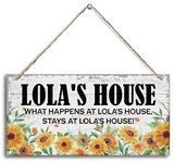 Vintage Lola's House What Happens at Lola's House, Stays at Lola's House Wood Decor Sign, Hanging Printed Wooden Plaque Decor, Rustic Home Decor Sign, Lola Decor, Gift for Grandma 12x6 inch