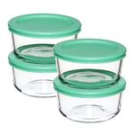 Anchor Hocking 8 Piece Glass Food Storage Containers 2-Cup Round with Mint Snugfit Lids (BPA free, oven, microwave, fridge, and freezer safe), 8 Piece Set