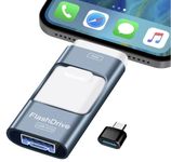 USB Stick 128GB,Flash Drive for iPhone-4 in 1 Photo Memory Stick External Storage Pen Drive Compatible for IOS/Android/Tablet/PC and Devices with Micro USB 3.0/OTG (Blue, 128G)