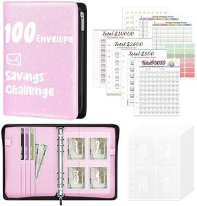 Ospelelf Money Saving Binder Savings Challenge Book with 100 Envelopes Zipper Closure Leather 52 Weeks Budget Planner to Save $10000 $5050 Gold-Flecked Blush Pink