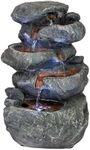 Sunnydaze Stone Falls 15-Inch 6-Tier Tabletop Water Fountain with LED Lights - Electric Submersible Pump - Polyresin