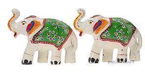 DreamKraft Handcrafted Paper Mache Elephant Showpiece for Home, Festive Gifting, Housewarming Present Decoration Standard, White, 2 Piece.