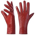 Harssidanzar Womens Leather Gloves Winter Warm Cashmere Lining Touchscreen Texting Warm Driving Lambskin Leather Gloves GL017,RED,Size M