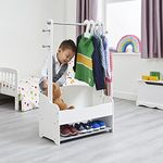 Liberty House Toys Kids Hanging Rail with Extra Storage, Kids Clothes Rail, Wooden Hanging Rail with Storage, Toddler, Kids Dress Up Rail, White and Grey