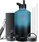 BUZIO Gallon Water Bottle Insulated with straw and 3 lids, 128 oz Water Jug Large Vacuum Stainless Steel Metal Flask, Leak Proof & BPA-Free, Cold for 48 Hrs, Indigo Crush
