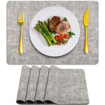 ADRIMER Placemats, Heat Resistant Leather Placemats for Dining Table Set of 4, Waterproof Table Mats, Wipeable Place Mats Set of 4 Anti-Slip Table Placemat for Kitchen, Dining Room, Party, Grey