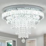 Cainjiazh 18" Crystal Flush Mount Ceiling Light Fixtures LED Chandelier Light Fixture Crystal Chandeliers Ceiling Lamp for Kitchen Hallway Foyer 6500K Cool White