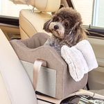 Dog Car Seat for Small Dog Center Console Seat Pet Booster Seat for Car Puppy Car Seat for Small Dogs 0-15 lbs(Champagne+Khaki)