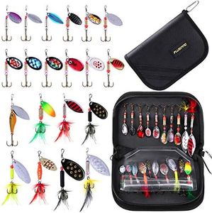 PLUSINNO Fishing Lures for Bass 16pcs Spinner Lures with Portable Carry Bag,Bass Lures Trout Lures Hard Metal Spinner Baits Kit, 20pcs Spinner Set with Bag