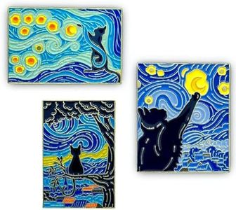 AAVEDGE Enamel Pins, Cat Pins, 3 PCS Bulk Black Cats Pins for Backpacks, Cat Brooches Van Gogh Starry Night Lapel Pin, Bag Pins, Bedge Pins for Lanyard, Bags, Hats, Caps, Clothes, Vest, Jackets.