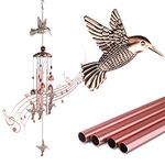 Wind Chimes Outdoor Clearance, 4 Aluminum Tube Hummingbird Wind Chime with S Hook,Patio Garden Decor, Housewarming Gift (Hummingbird)