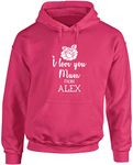 Hippowarehouse I Love You Mum from Your Name (Personalised) Unisex Hoodie Hooded top (Specific Size Guide in Description) Fuchsia Pink