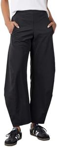 Yaykio Women Barrel Pants Baggy Wide Leg High Waisted Ankle Pants Summer Lounge Travel Work Trousers with Pockets(Black,M)
