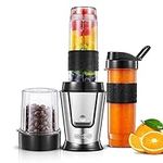 HOUSNAT Blender Smoothie Makers 3 in 1, Personal Blender Mixer Multifunctional with 280ml Grinder, 2 Portable Bottles for shakes and smoothies, BPA Free, 10s Quick Mix, 500W