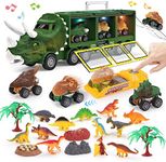 PELOSTA Dinosaur Toys for 3 4 5 6 7 Year Old Kid Boy Girl, Dinosaur Carrier Truck with Lights, Music & Roaring Sound, 3 Pull Back Cars, 12 Dinosaur Figures, Educational Toy for Kids 3-8 Years Old Gift