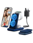 TeckNet 3-in-1 Wireless Charger, Foldable Charging Station for iPhone, Apple Watch, AirPods, Qi-Enabled Devices, Fast Charging, Sleek Design, Portable, Perfect for Home, Office, Travel-dark blue