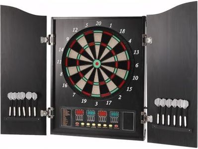 KAIGITE Electronic Dartboard Set with LED Score Display, Professional Darts Machine with Cabinet, 27 Games, 243 Variations, 12 Soft Tip Darts, 88 Tips, Up to 16 Players for Home Bar Outdoor Game Room