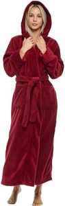 Alexander Del Rossa Womens Fleece Robe, Long Hooded Bathrobe, Small Medium Burgundy (A0116BRGMD)